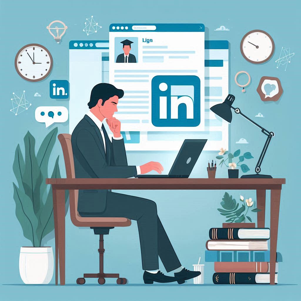 یک مرد در حال یافتن اطلاعات در لینکدین