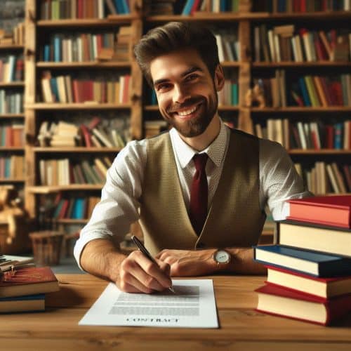 نویسنده در حال عقد قرارداد با ناشر