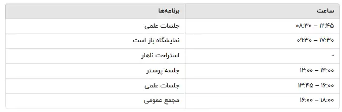 برنامه روز چهارشنبه 20 آگوست كنگره